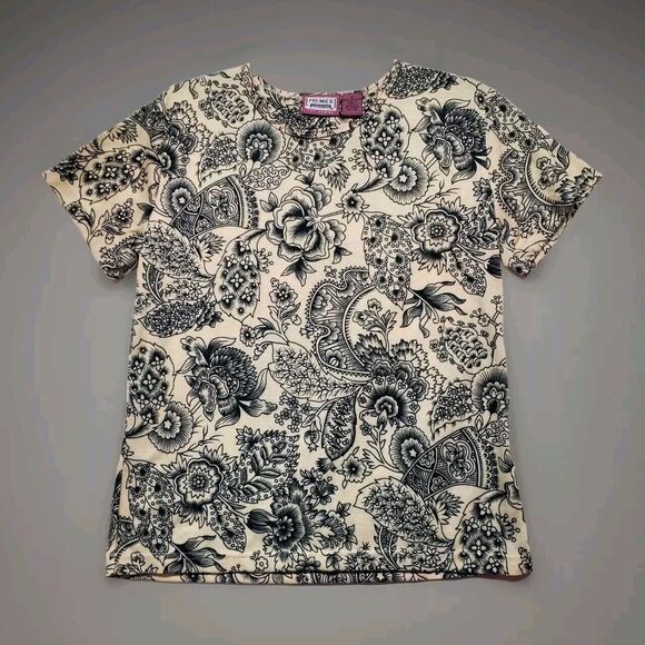 NWOT Premiere‎ International for Ladies M Jacobean Floral Pattern Top Monochrome - Picture 7 of 11